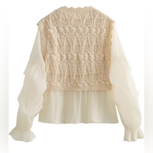 Ava Solid Long Sleeve Crochet Sweater In Beige, brand new without tags - Picture 5 of 10